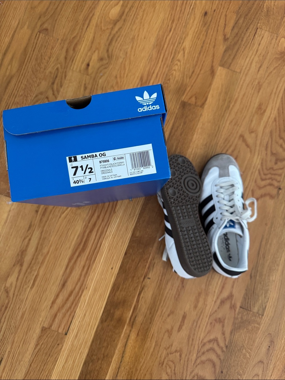adidas Samba OG Sneakers in White and Black 7.5